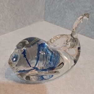 Blown Glass Whale Paperweight with Blue Accents